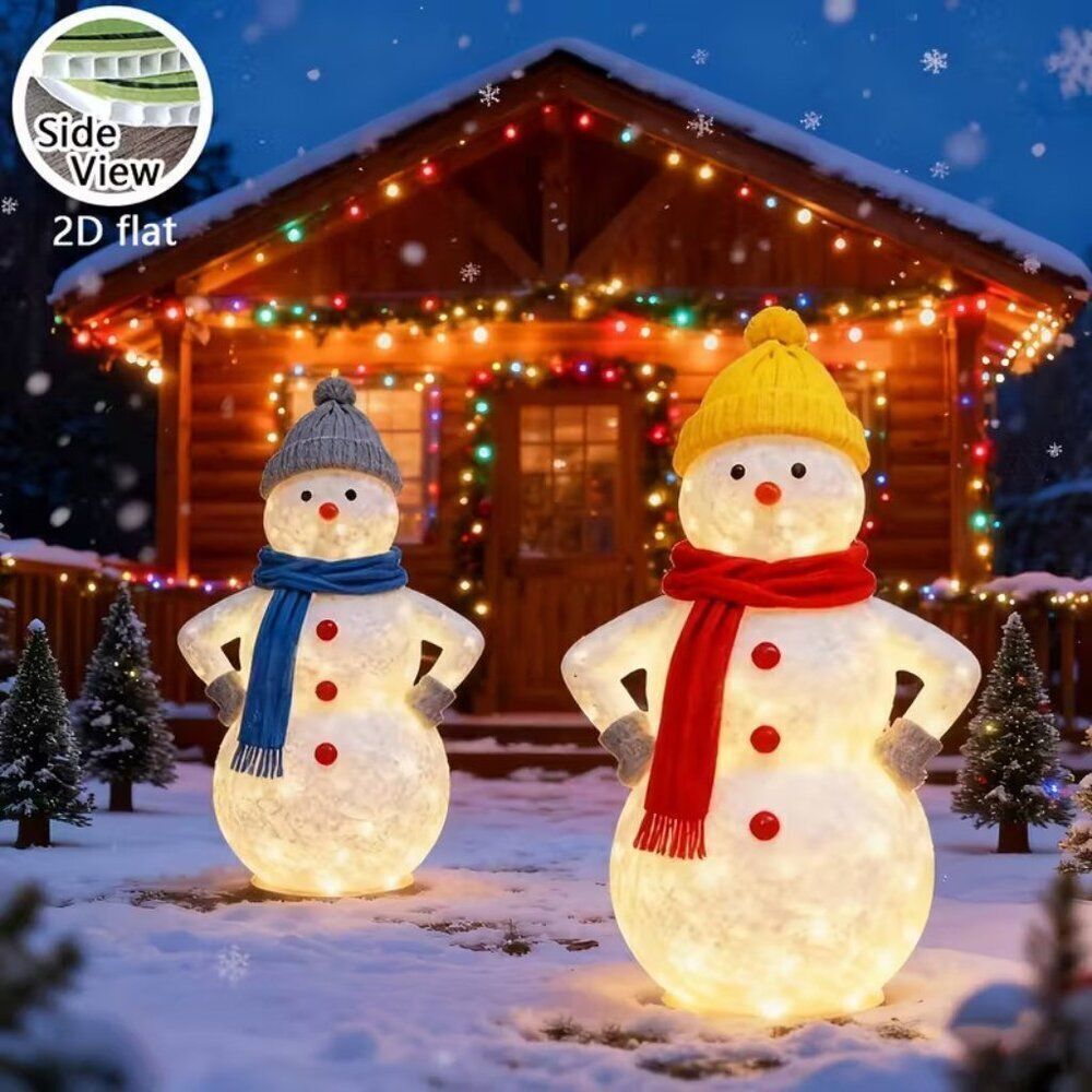 2D Festive Holiday Plastic Non Lighted 2 Pc Snowman Set Garden Outdoor Stake